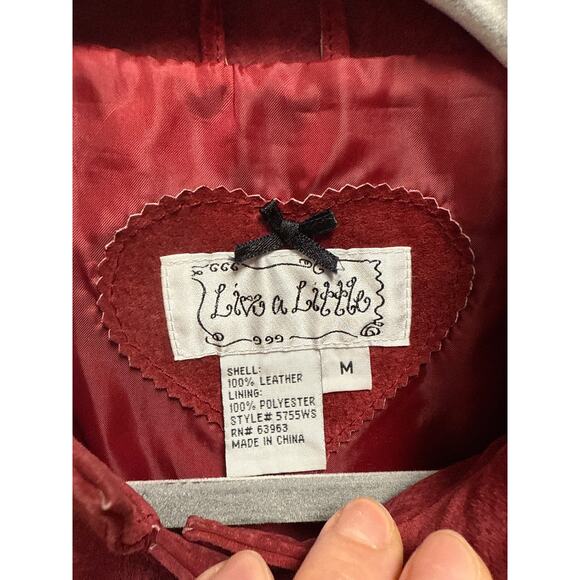 Vintage Y2K Live a Little Red Suede Leather Studded Military Jacket Size Medium - Picture 6 of 6